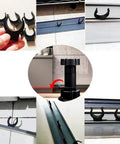 Heavy Duty 10 Pack Toe Kick Clips For Cabinet Leveler Legs With Snap On Plastic Brackets For 1 Inch Furniture Feet and Kitchen Plinth Skirting Board No Sweat Setup displayed in various angles.