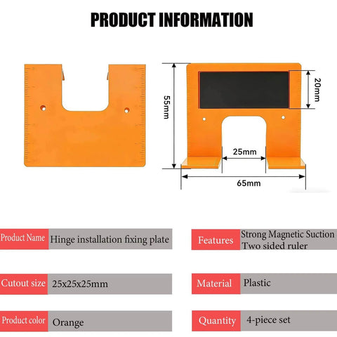 Product dimensions for Magnetic Door Hinge Jig Set Four Piece Quickly Aligns And Mounts Hinges Hands Free With 2mm Gap Locator