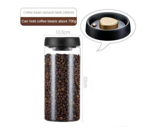 Turn Up Your Kitchen Game With This Super Durable Vacuum Sealed Glass Jar Built For Coffee Beans And Dry Goods. 1200Ml clear glass canister filled with coffee beans.