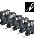 Premium Replacement Heat Shrink Tube Labels For One Half Inch Width Heavy Duty Thermal Tape in a row with label strips visible.