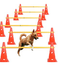 Dog Agility Hurdle Training Set With Adjustable Cones And Jumps, Backyard Obstacle Course Kit with orange frames, dog jumping