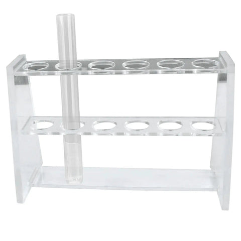 Clear Acrylic Test Tube Rack With 6 Holes For 16mm Tubes 10ml Tube Holder, showing single tube inserted, side view.