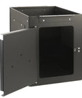 Killer Dual Intake Dust Box For Router Table Rig Equipped With Heavy Duty Dual Ports and Fast Shop Vac Hookup side view with door open