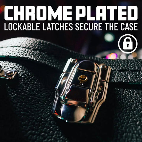 Hard Shell Wood Bass Case With Moisture Resistant Tolex Finish Built Tough Plywood Construction Secure Chrome Locking Latches Ergonomic Carry Handle Fits Electric Bass Guitars Including Precision And Jazz Bass Models And More, chrome latch close-up