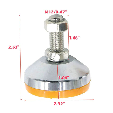 Heavy Duty M12x50 Leveling Feet Two Pack For Tables Workbenches Cabinets And Machines 2200 Lb Capacity 2.32 Inch Anti Slip Base Adjustable Swivel Glides Rubber Feet Levelers