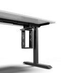 Heavy Duty Under Desk PC Mount Featuring Zero Drill Hassle For Adjustable Standing Workstations, showing adjustable mount secured under desk.