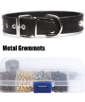 2mm Plated Copper Grommet Kit With Mini Eyelets And Plastic Storage Box For Shoelaces Belts And Craft Projects shown with metal grommets