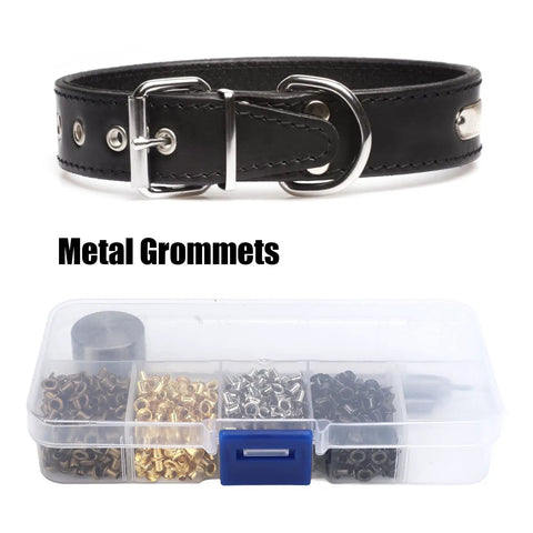 2mm Plated Copper Grommet Kit With Mini Eyelets And Plastic Storage Box For Shoelaces Belts And Craft Projects shown with metal grommets