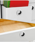16 Piece Stainless Steel Recessed Round Drawer Pulls Set For Wardrobes And Dressers, visible on white drawers