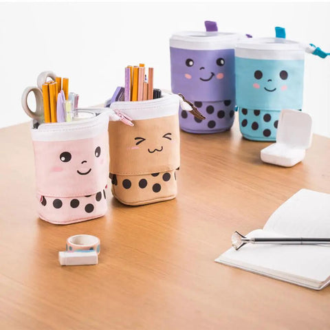 Pop Up Telescopic Pencil Case And Pen Holder Stand Up Transformer Organizer with adjustable height design on desk
