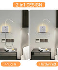 Plug-in & Hardwired LED Wall Sconce, Dimmable Wall Mount Reading Light with USB A & Type C Charging Ports, flexible gooseneck design.