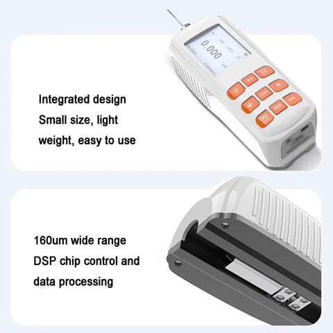 Go-To Portable Handheld Surface Roughness Gauge With LCD Display And Metal Probe, Ultra Precise 0.001 μm, close-up view of device features
