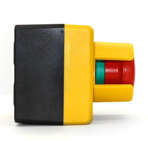 Built Tough Emergency Stop Control Station With 40mm Red E Stop Button NEMA 4 Enclosure Includes 1NC 1NO Contacts And Push Pull With Visual Indicator For Quick Safe Shutdown In Industrial Machinery side view