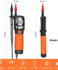 Compact Digital VOM Meter For DIYers And Auto Fixers Pen Sized Volt Meter with dimensions and features overview.
