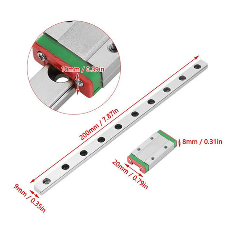 200mm LML9H Miniature Linear Guide Rail, 9mm Width Linear Motion Rail with Slide Block and 4-Point Contact Design showcased
