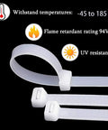 16 Inch Heavy Duty Cable Ties 100 Pack Self Locking Nylon Wire Ties White With 70 Pound Tensile Strength Heat And UV Resistant