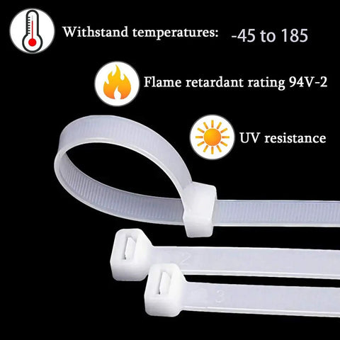 16 Inch Heavy Duty Cable Ties 100 Pack Self Locking Nylon Wire Ties White With 70 Pound Tensile Strength Heat And UV Resistant