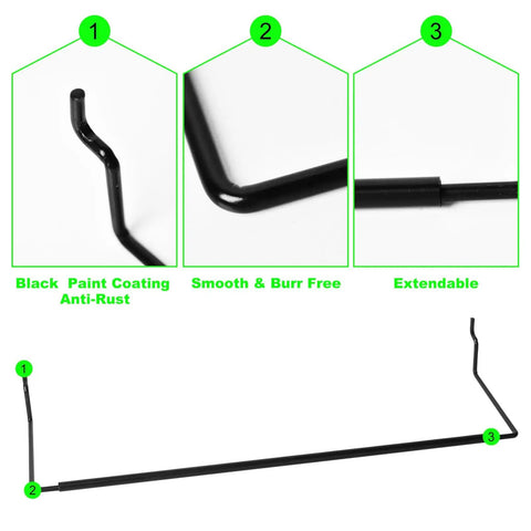 Close-up of 4 Pack Pegboard Towel Holders Hooks for Paper Towels, showing black coating, smooth finish, and extendable bar.