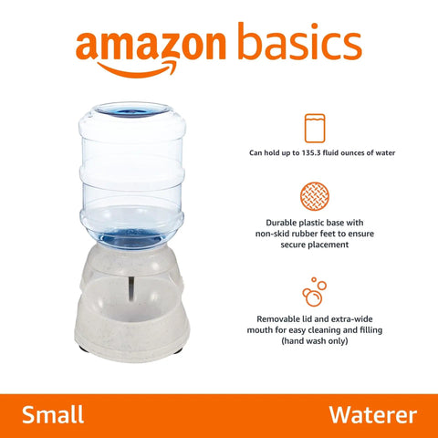 Gravity Pet Water Dispenser For Cats And Dogs Easy To Clean 1 Gallon Capacity Small Gray Unit With Transparent Tank And Anti Skid Base