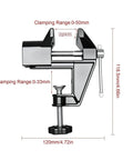 Cool Mini Table Vise With Adjustable Clamp Jaw For Secure Carving Woodworking And Detail Assembly Projects At Home Or Work, showing clamping range details.