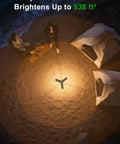 Massive 15000mAh Rechargeable Telescopic Camping Light Lantern illuminating a beach campsite, showing radius and brightness.
