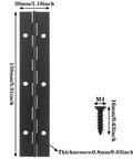 Stainless Steel Piano Hinge Kit Two Pack Six Inch Heavy Duty Continuous Cabinet Hardware With Mounting Screws Black Finish, includes hinge dimensions.