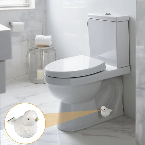 Duck Design Ceramic Toilet Bolt Covers 2 Pack Universal Fit Screw Caps installed on a clean white toilet with duck motif.