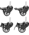 4 Pack Heavy Duty Swivel Casters With Brake, 1.5 Inch Non Marking Polyurethane Wheels close-up view showing threaded stem mount design.
