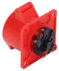 Heavy Duty Industrial Concealed Power Outlet IP44 Wall Socket PC Brass Red Commercial Grade Electrical Jack. View of red outlet from side.
