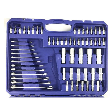 All In One Auto Repair Tool Set With Socket Wrenches And Ratchet Kit, heavy-duty case, mixed socket sizes, DIY garage essentials