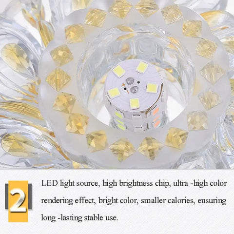 Close-up of 8 Pack Crystal Trim LED Downlights 4 Inch, highlighting LED chip and crystal accents for warm white glow.
