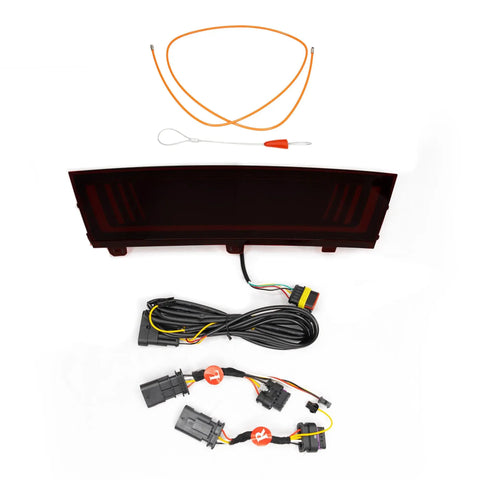 Dope Tesla Model Y Led Brake And Turn Signal Kit With Smoke Tint Lens Replaces Hitch Cover, includes harness and accessories.