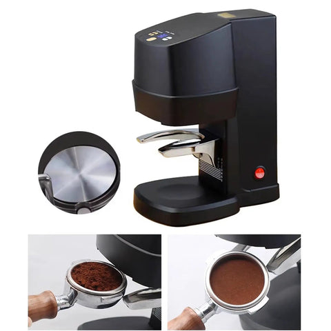 Auto Filling Electric Coffee Tamper 58 Mm Espresso Press Tool with adjustable pressure and sleek black design for baristas.