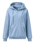 Womens Oversized Zip Up Hoodie Fleece Pullover Sky Blue With Quarter Zip And Stand Up Collar