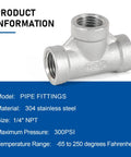 304 Stainless Steel Tee Pipe Fittings NPT Female Adapter 1 Quarter Inch X 1 Quarter Inch X 1 Quarter Inch Three Way Connector