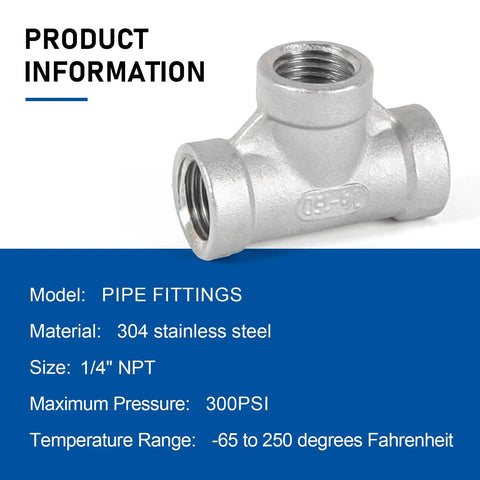 304 Stainless Steel Tee Pipe Fittings NPT Female Adapter 1 Quarter Inch X 1 Quarter Inch X 1 Quarter Inch Three Way Connector