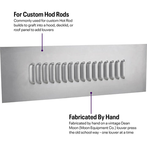 Premium 16 Slot Hood Louver Sheet Metal Panel 24 By 8 Inch 18 Gauge Bare Steel Hand Stamped For Hardcore Street Rods And Decklids Slick Custom Fabrication Drop In Raw Finish Upgrade To Build Your Dream Machine