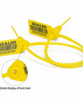 Yellow Plastic Barcode Seals Pack, Tamper Evident Security Tags, Pull Tite Zip Ties For Fire Extinguishers, 10 Inch Length close-up