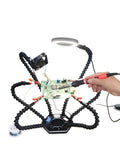 Pro Soldering Helping Hands Third Arm Tool with 3X Magnifier and USB LED Flashlight in use for PCB repair