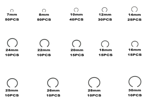 300 Piece Metric Round Wire Internal Snap Ring Assortment Kit In Carbon Spring Steel With Black Finish Includes 14 Bore Sizes From 7mm To 30mm