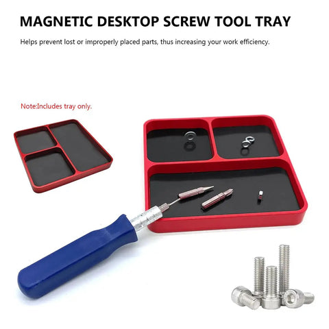 Must Have Magnetic Parts Tray Aluminum Alloy Organizer For RC Screws With Magnetic Pad Three Compartment Car Workshop Small Tool Tray For Sockets Bolts Pins Auto Repair Accessories Red with screws and tool