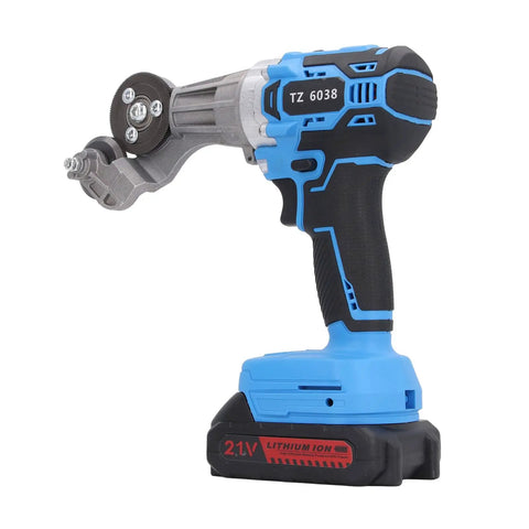 Heavy Duty Cordless Electric Metal Shears With 360 Degree Rotating Head And 2500Mah Battery, ergonomic design, blue and black.