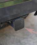 Heavy Duty Black Flag Hitch Receiver Cap For 2 Inch Tow Hitch - No Pin Required, installed on rear of vehicle