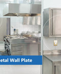 Commercial kitchen with Decorator Switch Or Receptacle Metal Wall Plate Built Tough With Corrosion Resistant Stainless Steel And Polished Brass Finish.