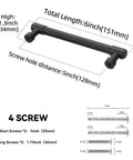 Diagram of matte black cabinet handle with dimensions, highlighting the 5-inch screw hole distance, from the 10 Pack 5 Inch Matte Black Cabinet Handles.