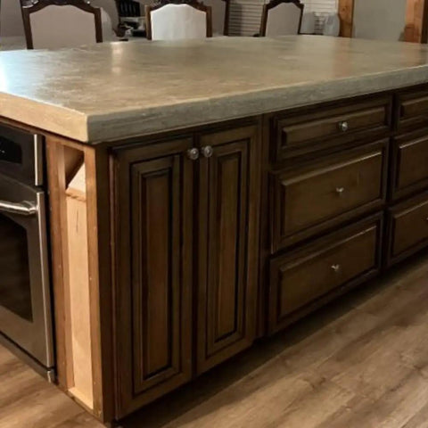 Pro Grade Water Based Concrete Countertop Sealer Kit Food Safe Formula Delivers A Crisp Semi Gloss Finish With Tough Acrylic Polymer applied to kitchen island.