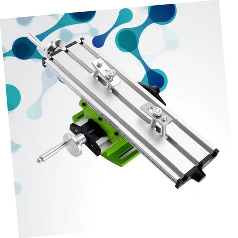 Rock Solid Mini Milling Machine Worktable With Slick Compound Drill Slide Table and Heavy Duty Multifunction Vise Fixture for Bench Drill X Y Axis Precision from overhead angle.