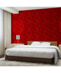 Bedroom with red textured wall using Flames Seamless 3D Wall Panels White 24 Sq Ft Pack For A Dope Ceiling And Wall Makeover