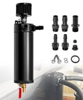 750ml Billet Aluminum 2 Port Baffled Oil Catch Can Kit with breather filter, drain valve, and accessories for PCV CCV