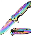 Custom Personalized Metal Pocket Knife With Engraving In Rainbow Finish For Everyday Carry Go To Gift For Groomsmen Husband